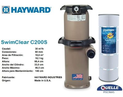 Combo 7: HAYWARD SwimClear C200S + 1½ HP - Sistema de Filtración para Piscinas de hasta 110.000 litros