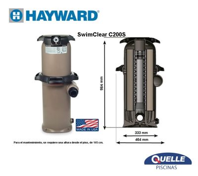 Combo 7: HAYWARD SwimClear C200S + 1½ HP - Sistema de Filtración para Piscinas de hasta 110.000 litros
