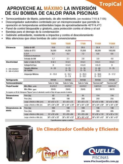 AQUACAL TROPICAL T75 – Bomba de Calor para Piscinas 20,5 kW (70.000 BTU)