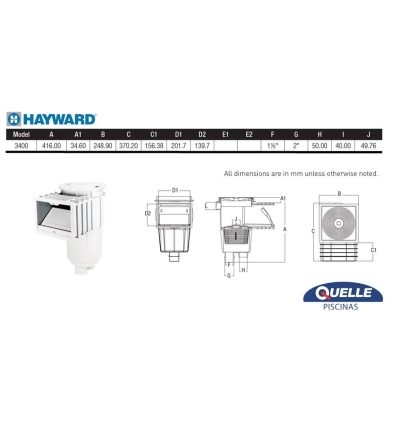 HAYWARD 3400 - Skimmer automático 20 x 14 para piscinas de hormigón